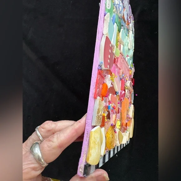 Handmade Mosaic Art” Enchanted Life”Polymer Clay Original On Wood 12”x 8” - Picture 9 of 10